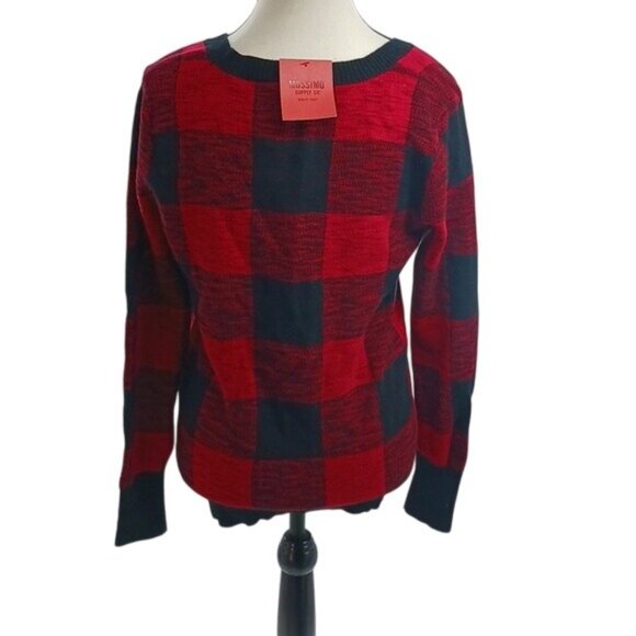 Mossimo Cardigan Sweater Red Black Buffalo Plaid V Neck Womens Size S - Picture 5 of 7